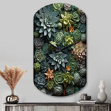 Green Succulents Natures Sculptures - Asymmetric Metal Wall Clock
