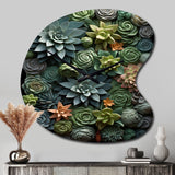 Green Succulents Natures Sculptures - Asymmetric Metal Wall Clock