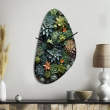 Green Succulents Natures Sculptures - Asymmetric Metal Wall Clock