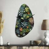 Green Succulents Natures Sculptures - Asymmetric Metal Wall Clock