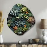 Green Succulents Natures Sculptures - Asymmetric Metal Wall Clock