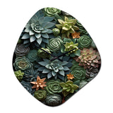 Green Succulents Natures Sculptures - Asymmetric Metal Wall Clock
