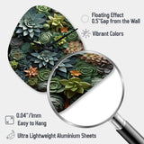 Green Succulents Natures Sculptures - Asymmetric Metal Wall Clock