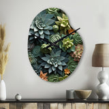 Green Succulents Natures Sculptures - Asymmetric Metal Wall Clock
