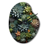 Green Succulents Natures Sculptures - Asymmetric Metal Wall Clock