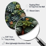 Green Succulents Natures Sculptures - Asymmetric Metal Wall Clock