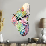 Green Pink Succulents Succulent Serenade - Asymmetric Metal Wall Clock