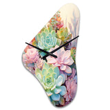 Green Pink Succulents Succulent Serenade - Asymmetric Metal Wall Clock