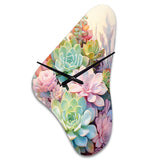 Green Pink Succulents Succulent Serenade - Asymmetric Metal Wall Clock