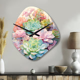 Green Pink Succulents Succulent Serenade - Asymmetric Metal Wall Clock