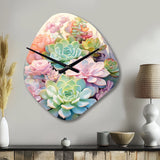 Green Pink Succulents Succulent Serenade - Asymmetric Metal Wall Clock