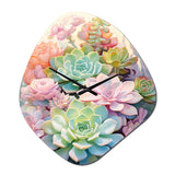 Green Pink Succulents Succulent Serenade - Asymmetric Metal Wall Clock