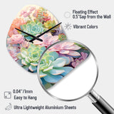 Green Pink Succulents Succulent Serenade - Asymmetric Metal Wall Clock