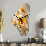 Beige Sunflowers Romantic Impression V - Asymmetric Metal Wall Clock