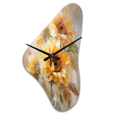 Beige Sunflowers Romantic Impression V - Asymmetric Metal Wall Clock