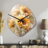 Beige Sunflowers Romantic Impression V - Asymmetric Metal Wall Clock