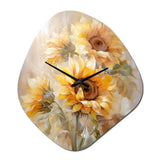 Beige Sunflowers Romantic Impression V - Asymmetric Metal Wall Clock