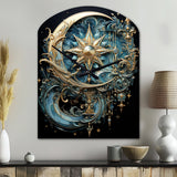 Symbols Crescent Moon And Stars - Asymmetric Metal Wall Clock