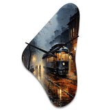 Train Misty Morning Pointillism I - Asymmetric Metal Wall Clock