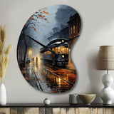 Train Misty Morning Pointillism I - Asymmetric Metal Wall Clock