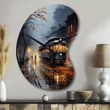 Train Misty Morning Pointillism I - Asymmetric Metal Wall Clock