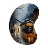 Train Misty Morning Pointillism I - Asymmetric Metal Wall Clock