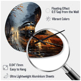 Train Misty Morning Pointillism I - Asymmetric Metal Wall Clock