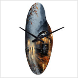 Train Misty Morning Pointillism I - Asymmetric Metal Wall Clock