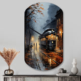 Train Misty Morning Pointillism I - Asymmetric Metal Wall Clock