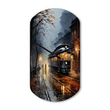 Train Misty Morning Pointillism I - Asymmetric Metal Wall Clock