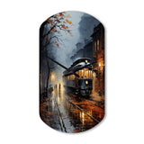 Train Misty Morning Pointillism I - Asymmetric Metal Wall Clock