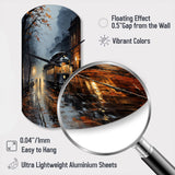 Train Misty Morning Pointillism I - Asymmetric Metal Wall Clock