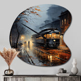 Train Misty Morning Pointillism I - Asymmetric Metal Wall Clock