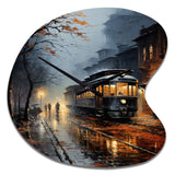 Train Misty Morning Pointillism I - Asymmetric Metal Wall Clock