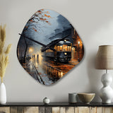 Train Misty Morning Pointillism I - Asymmetric Metal Wall Clock