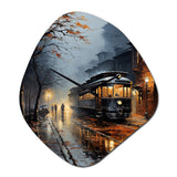 Train Misty Morning Pointillism I - Asymmetric Metal Wall Clock