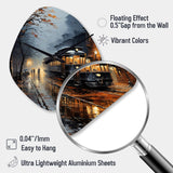 Train Misty Morning Pointillism I - Asymmetric Metal Wall Clock