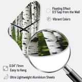 White Green Birch Tree Whispers III - Asymmetric Metal Wall Clock