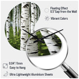 White Green Birch Tree Whispers III - Asymmetric Metal Wall Clock