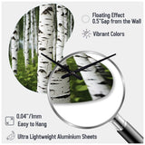 White Green Birch Tree Whispers III - Asymmetric Metal Wall Clock