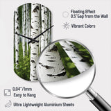 White Green Birch Tree Whispers III - Asymmetric Metal Wall Clock