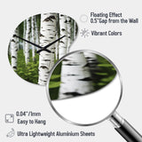 White Green Birch Tree Whispers III - Asymmetric Metal Wall Clock