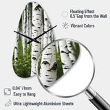 White Green Birch Tree Whispers III - Asymmetric Metal Wall Clock