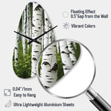 White Green Birch Tree Whispers III - Asymmetric Metal Wall Clock