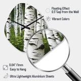 White Green Birch Tree Whispers III - Asymmetric Metal Wall Clock
