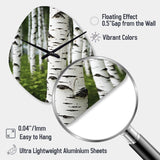 White Green Birch Tree Whispers III - Asymmetric Metal Wall Clock