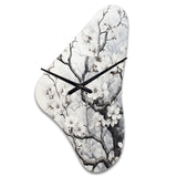 Grey White Tree Graphite Whispers I - Asymmetric Metal Wall Clock