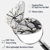 Grey White Tree Graphite Whispers I - Asymmetric Metal Wall Clock