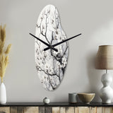 Grey White Tree Graphite Whispers I - Asymmetric Metal Wall Clock