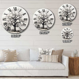 Grey Tree Monochrome Contrasting Elements II - Floral Metal Wall Clock